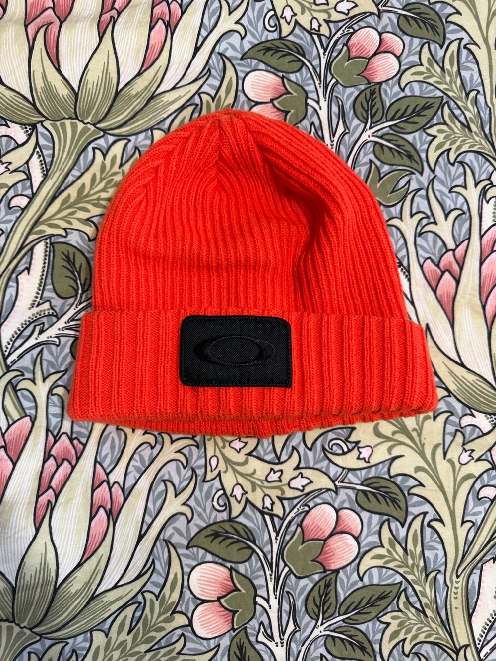 Oakley Bright Orange Knit Beanie with Black Logo Patch